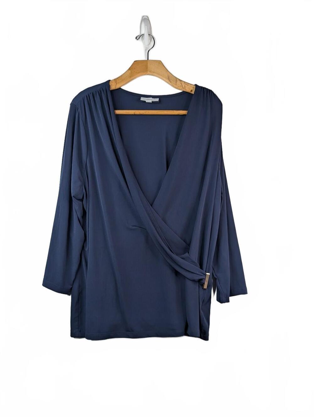 Charter Club Plus Size Faux-Wrap Top in Deep Blue Navy Size 3X